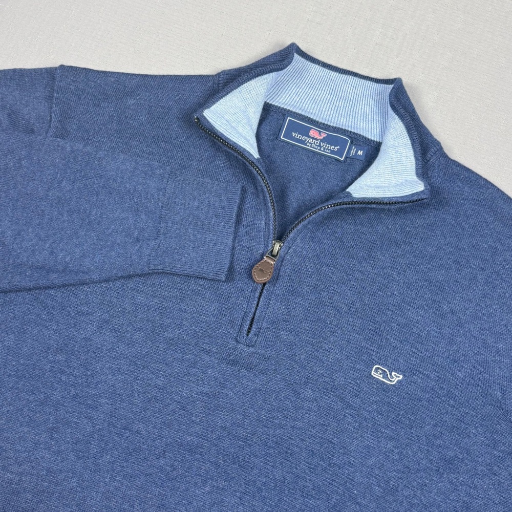 Vineyard Vines Mens Blue 100% Cotton Quarter Zip Pullover Sweater Size M